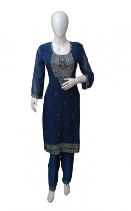 Party wear georgette heavy embroidery blue Suit
