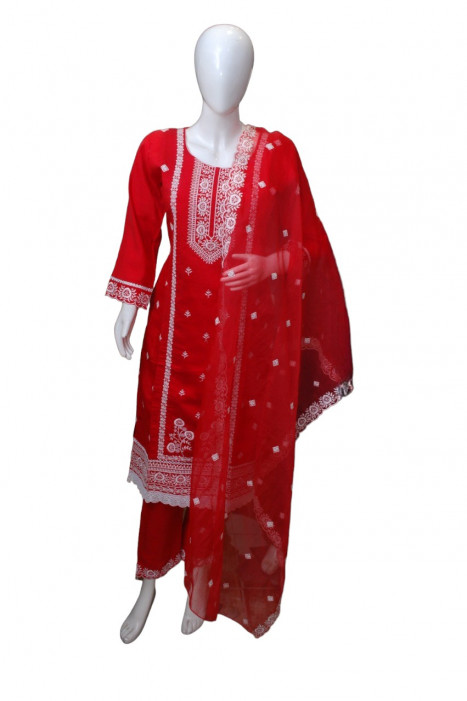 Red Ladies Suit with organza dupatta