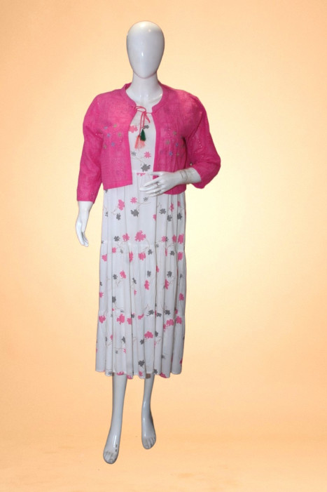 Cotton maxi dress with pink Jacket